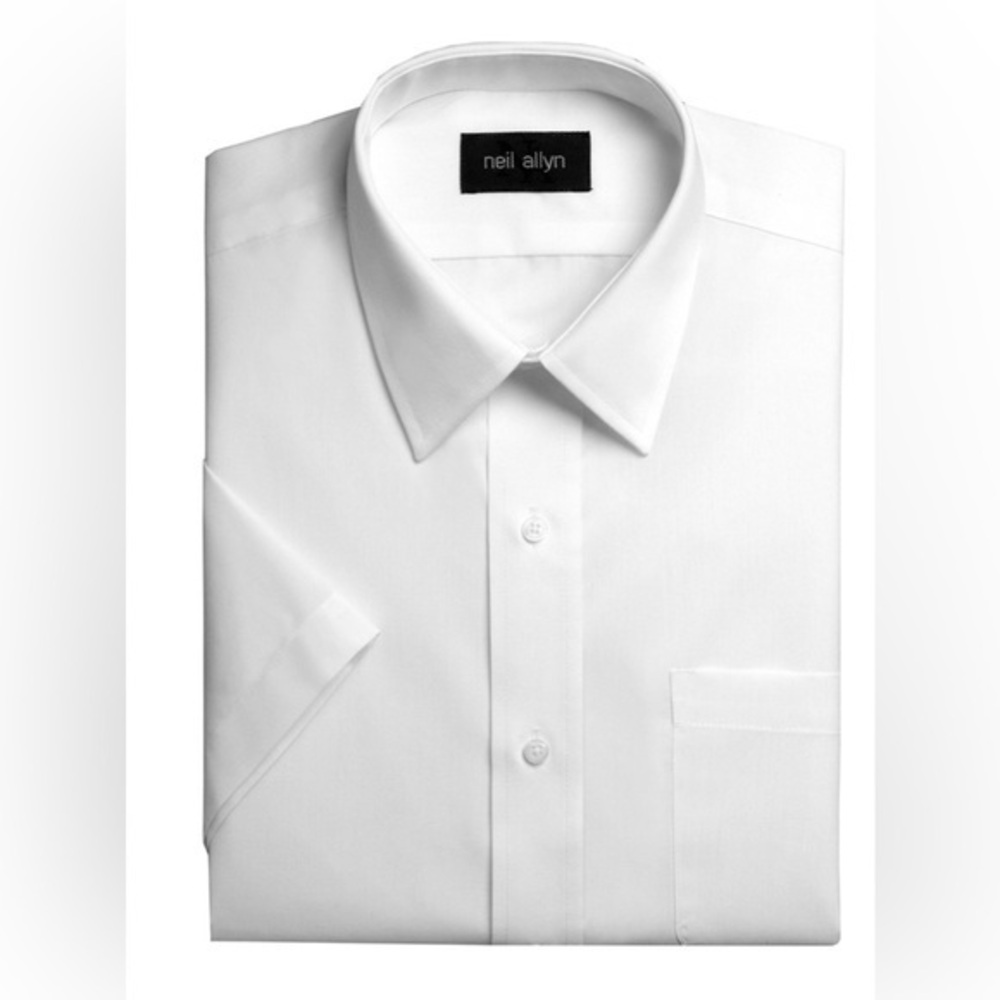 NWT NEIL ALLYN Career Shirt Crisp White Poly Cotton Button Down Short‎ Sleeve